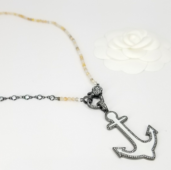 NEW White Enamel Anchor Charm Pave CZ Necklace NWT - Picture 7 of 8